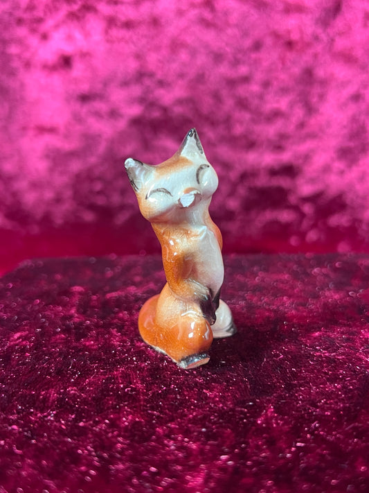 Vintage Figurine - Porcelain Miniature - Smiling Fox - Chipped