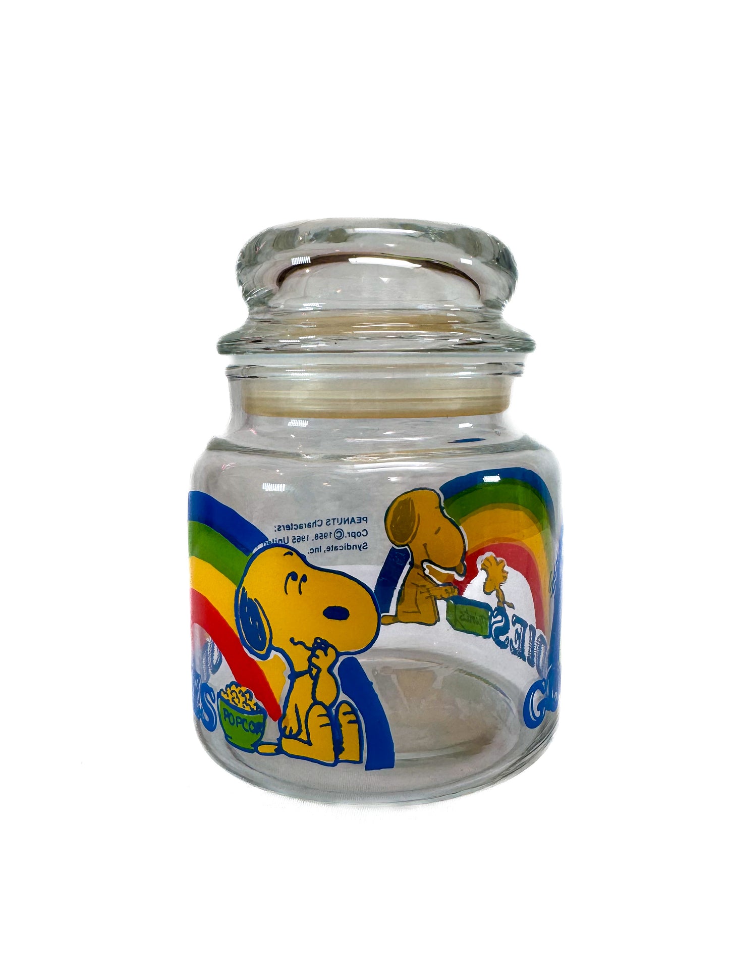 Vintage Canister - Snoopy Rainbow Goodies Glass Jar - 1965