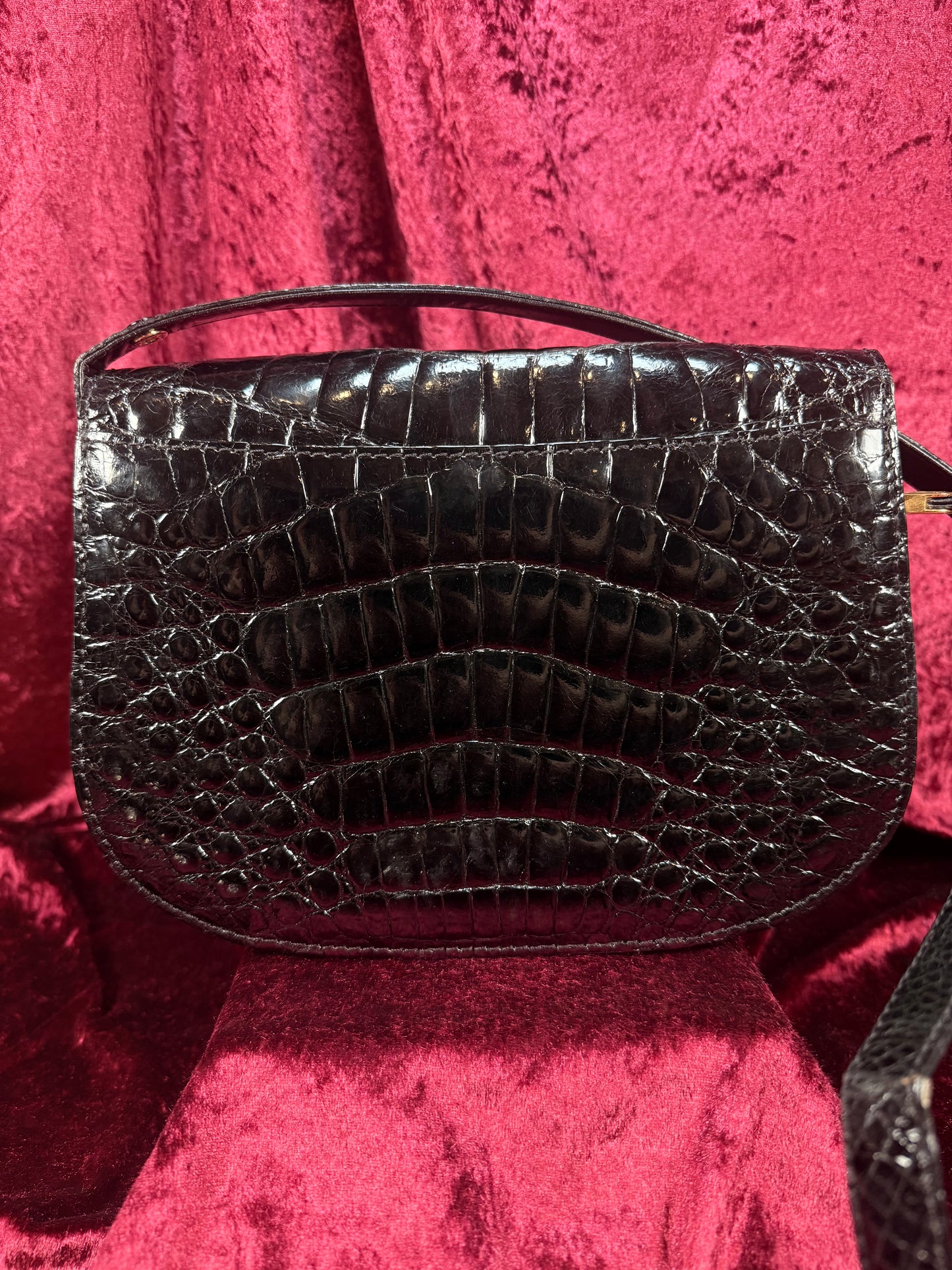 Vintage Genuine Crocodile Skin Purse - Black Crossbody Shoulder Bag