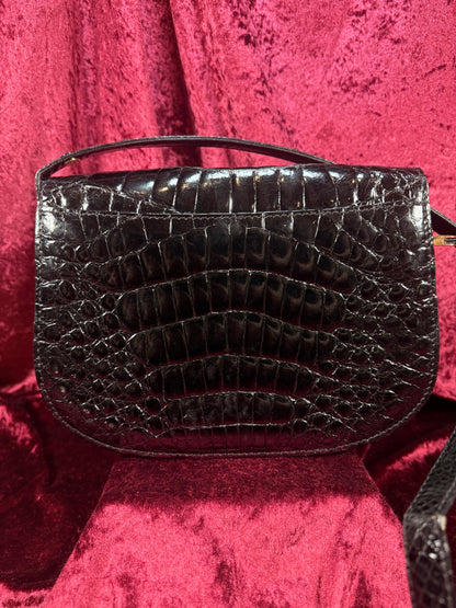 Vintage Genuine Crocodile Skin Purse - Black Crossbody Shoulder Bag