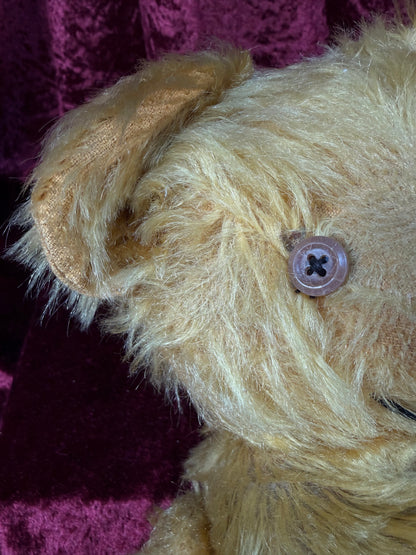 Antique Jointed Mohair Teddy Bear – Golden Yellow with Button Eyes - 17.5"