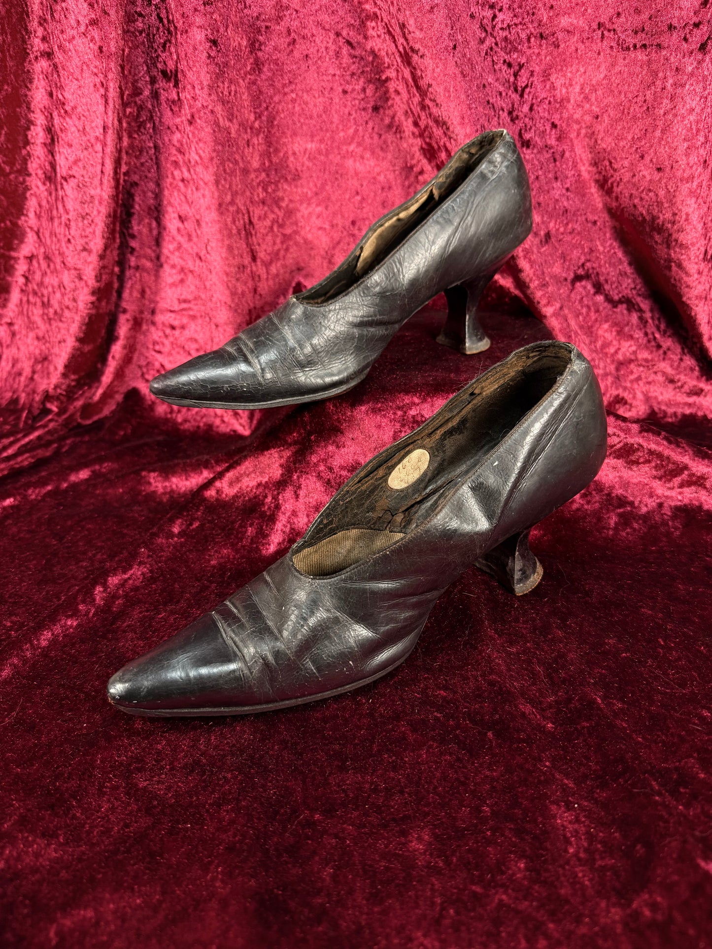 Antique Edwardian Poiret Black Leather Pumps – Louis XV Style Heel - Size 6