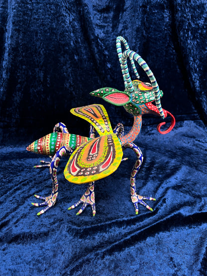Vintage Paper Mache Alebrije Sculpture – Fantastical Winged Lizard Folk Art
