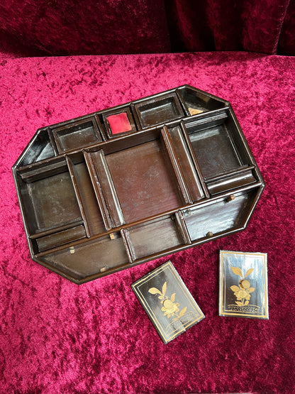 Antique Sewing Kit - Black Lacquer Ladies Work Box - Octagonal 19th Century Asian Chinoiserie