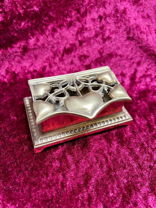 Vintage Brass Decor - Postage Stamp Holder - Art Nouveau Floral Hearts