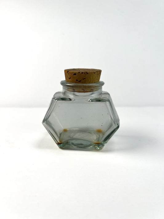 Vintage Miniature Glass Apothecary Bottle - Hexagon