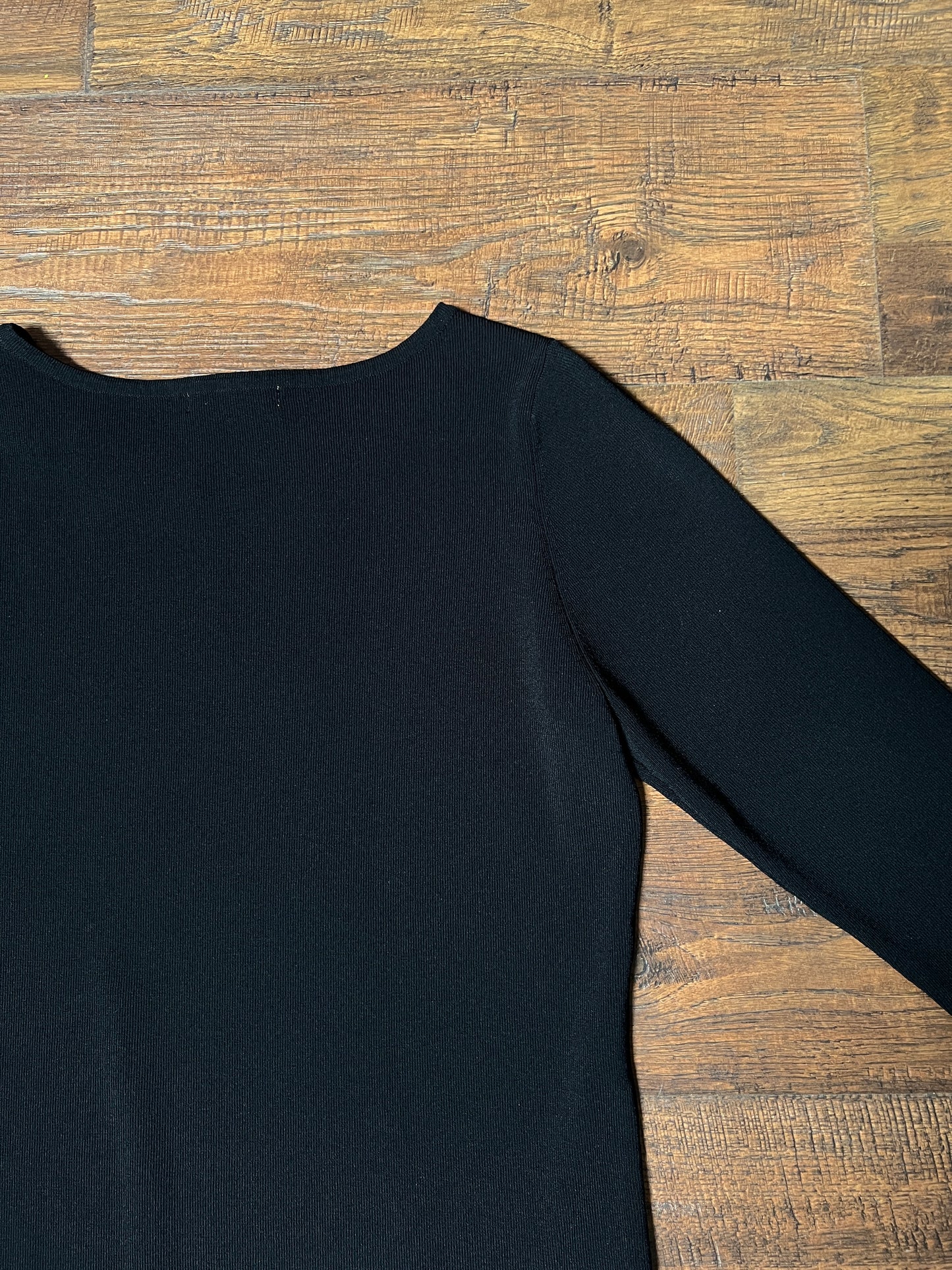 Vintage Notations Rayon Blend Black Top — Polka Dot Bow Trim - Size Large