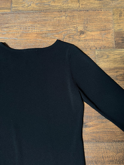 Vintage Notations Rayon Blend Black Top — Polka Dot Bow Trim - Size Large