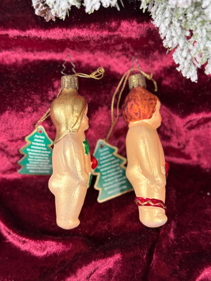Vintage Christmas - Handblown Glass Ornament Pair - Adam and Eve - Whitehurst Imports - Czech Republic