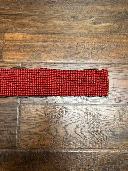 Vintage Style Accessories - Glass Seed Beaded Waist Belt with Wood Buckle - Red - 31.5"