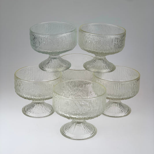 Set of 6 Vintage Indiana Glass Clear Crystal Ice Footed Sherbet Glasses