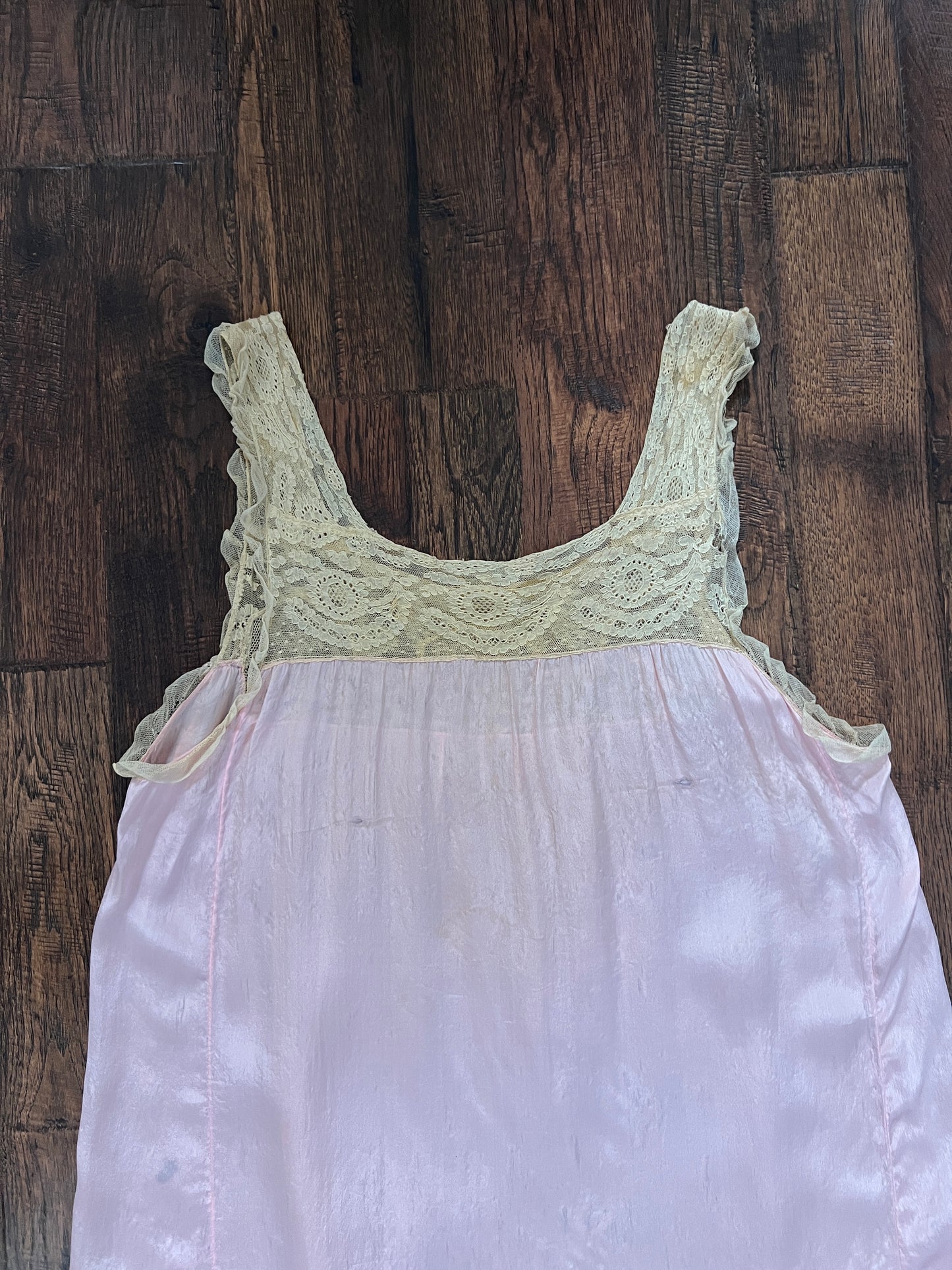 Vintage 1940s Pink Shift Nightgown - Sleeveless Lace Trim Slip Dress - Medium