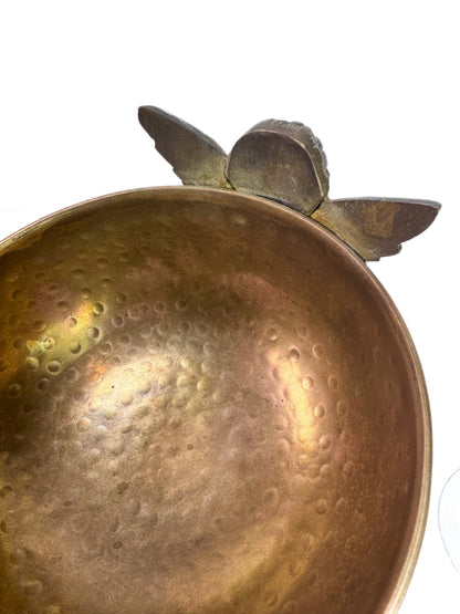 Vintage Copper & Brass Double Angel Pedestal Bowl