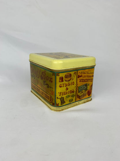 1970s Cheinco Lidded Metal Stuff Box Tin- Vintage Style Advertisement Graphics