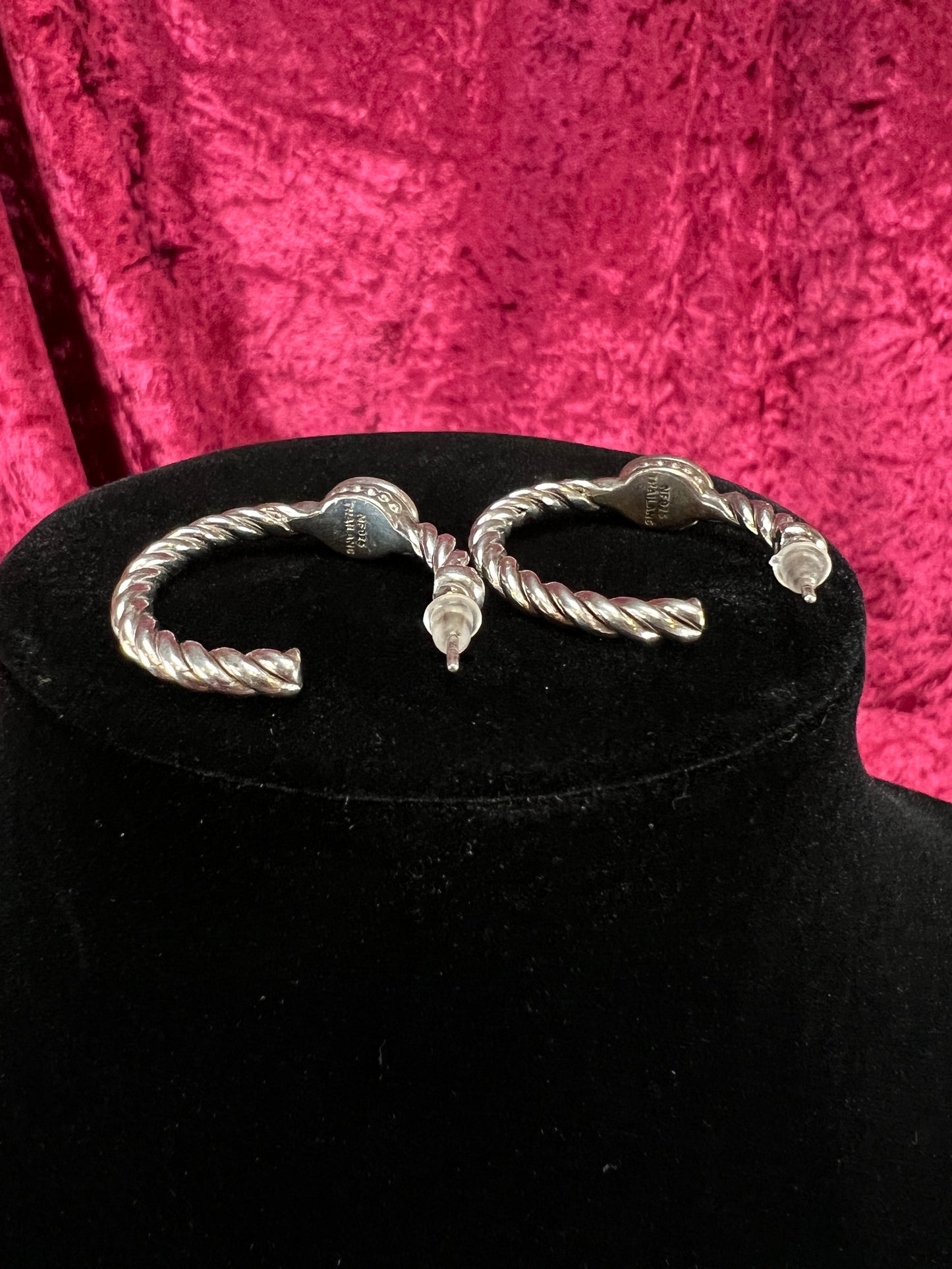 Vintage Style Sterling Silver Twisted Hoop Earrings – Cinderella Turquoise Cabochon