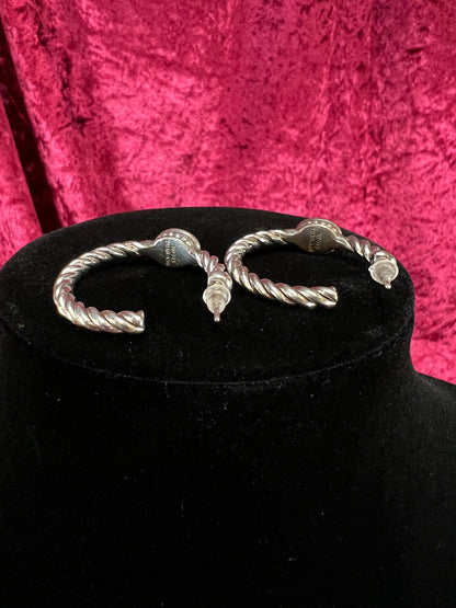 Vintage Style Sterling Silver Twisted Hoop Earrings – Cinderella Turquoise Cabochon