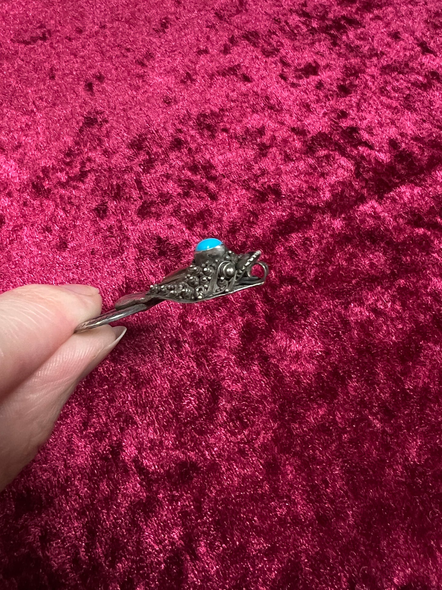 Vintage 925 Sterling Silver Snake Necklace – Turquoise Accent Serpent Pendant