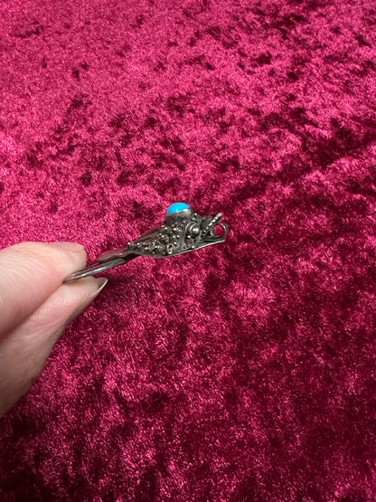 Vintage 925 Sterling Silver Snake Necklace – Turquoise Accent Serpent Pendant