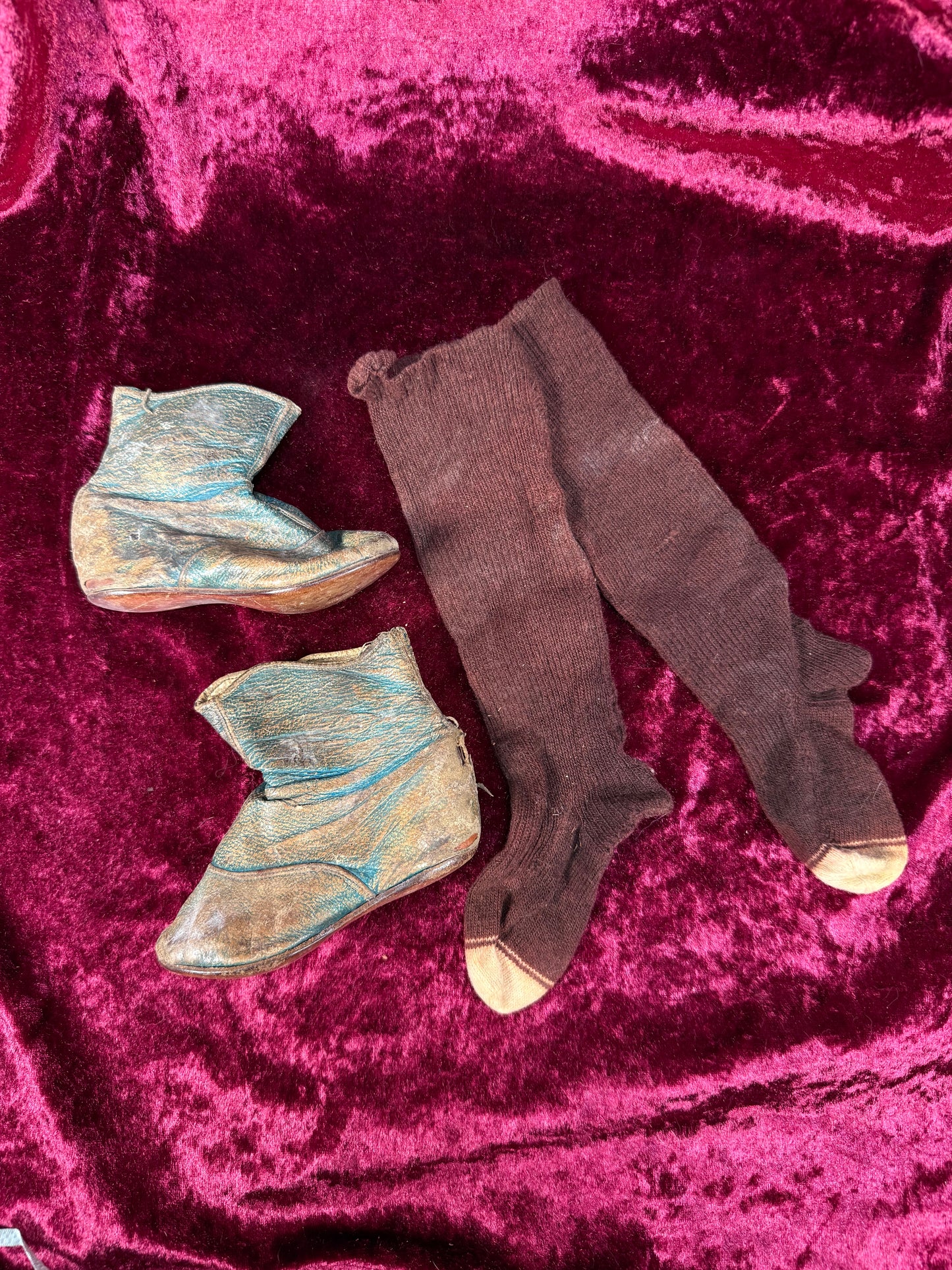 Antique Leather Baby Shoes / Boots – Edwardian Button Up High Tops in Teal