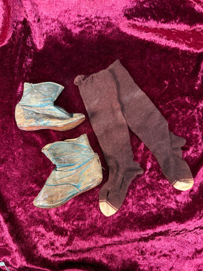 Antique Leather Baby Shoes / Boots – Edwardian Button Up High Tops in Teal
