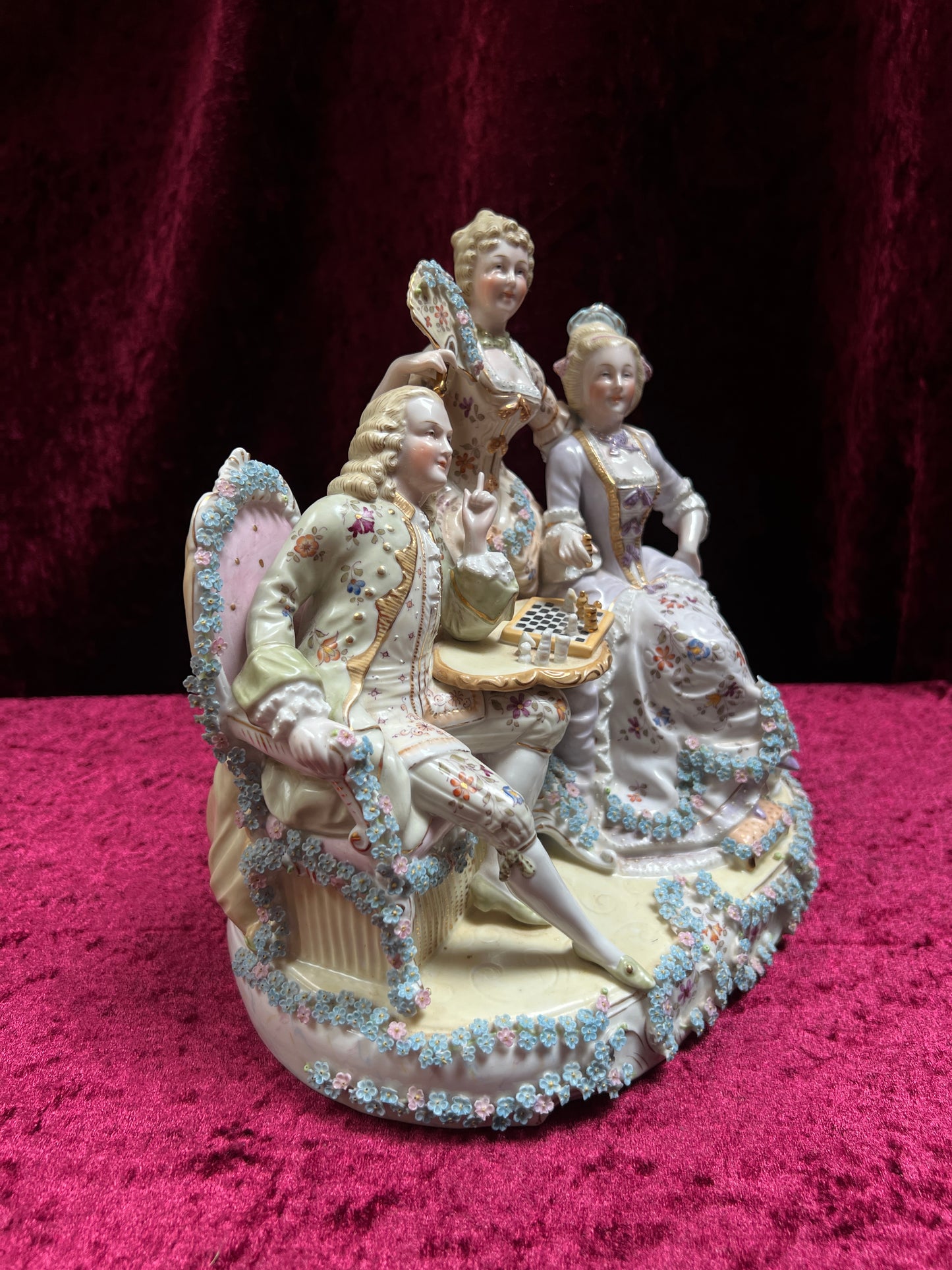 Vintage Porcelain Figurine - Antique Dresden Style Chess Game German Saxe Group