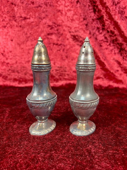 Vintage Silverplate Salt & Pepper Shakers – Rope Trim Pedestal Pair - Poole Silver Co. - 547