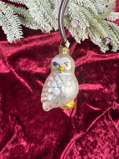 Vintage Christmas - Handblown Glass Ornament - Snow Owl - Department 56