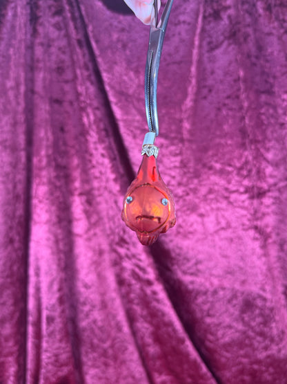 Vintage Christmas - Handblown Glass Ornament - Red Rhinestone Eyes Fish - Poland