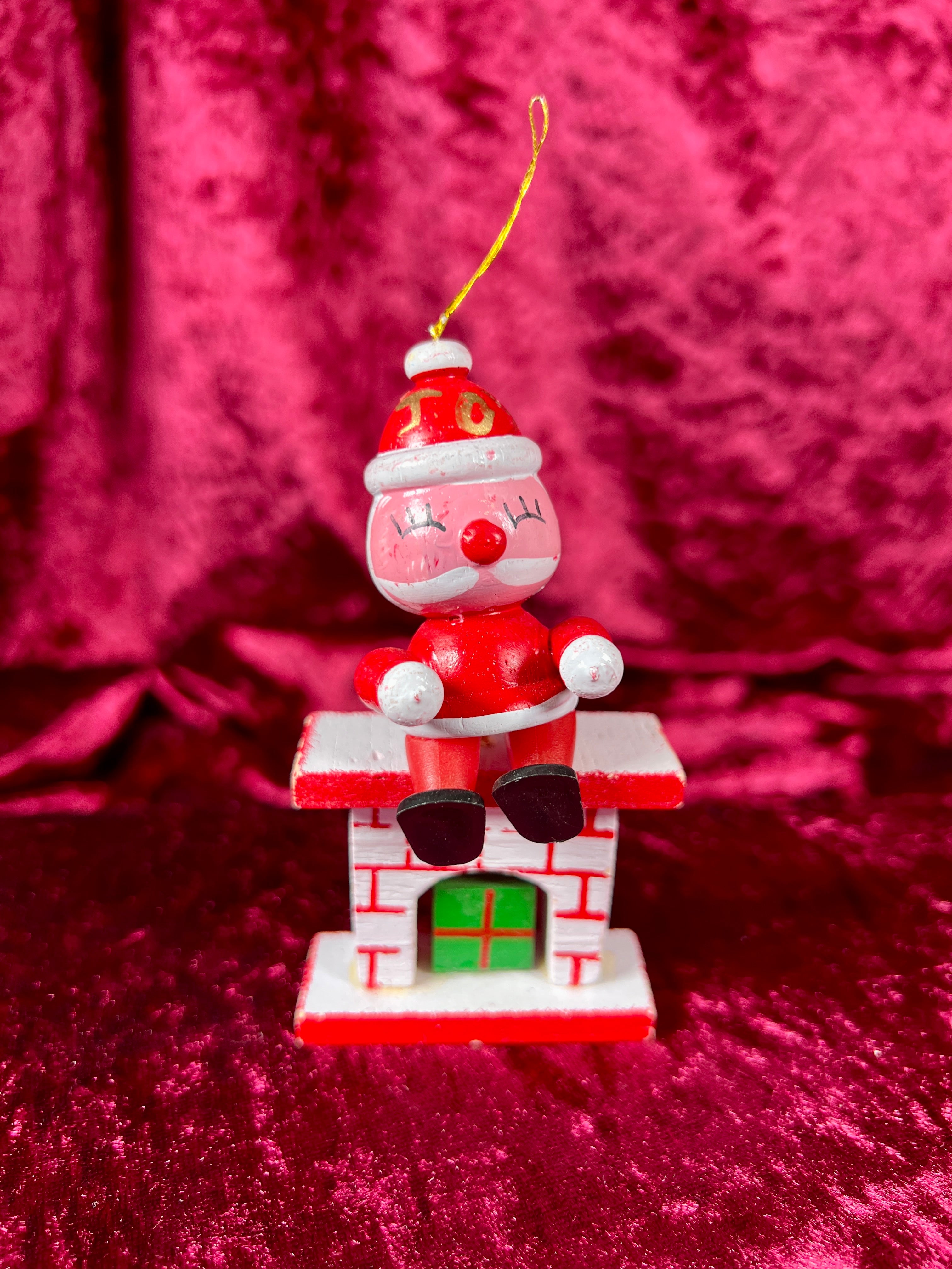 Vintage Christmas - Hand Painted Wood Ornament - Santa Claus