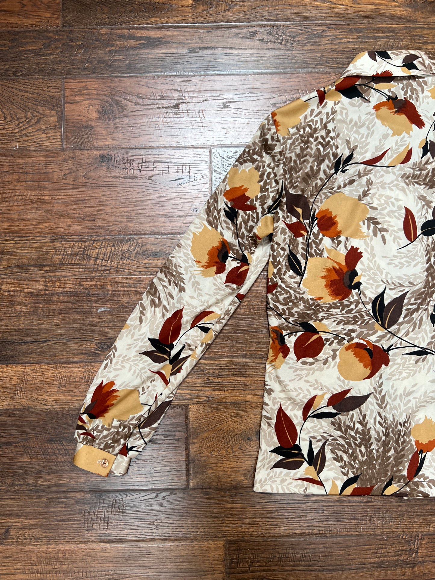 Vintage Clothing - 1970s Polyester Shirt - Autumn Flowers - Mardi Modes New York - Small