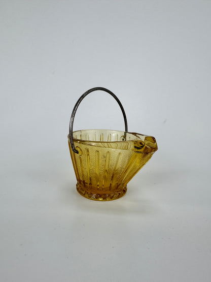 Vintage Ashtray | Amber Depression Glass Bucket with Handle