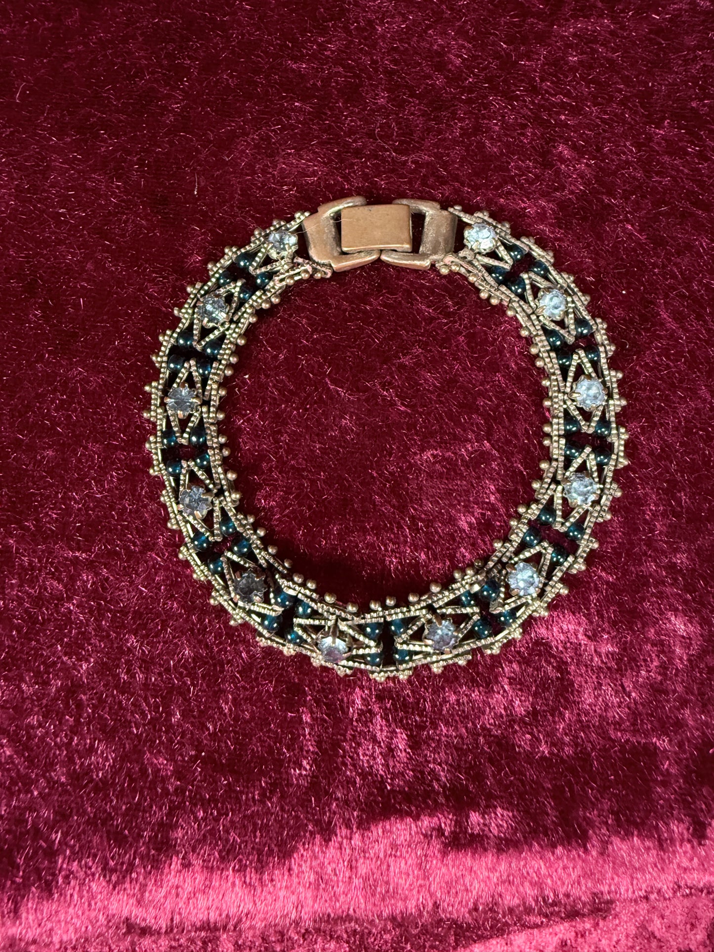 Vintage Silver Tone Rhinestone Bracelet - Two Tone Blue Crystal Beaded Design