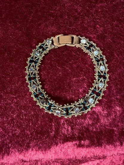 Vintage Silver Tone Rhinestone Bracelet - Two Tone Blue Crystal Beaded Design