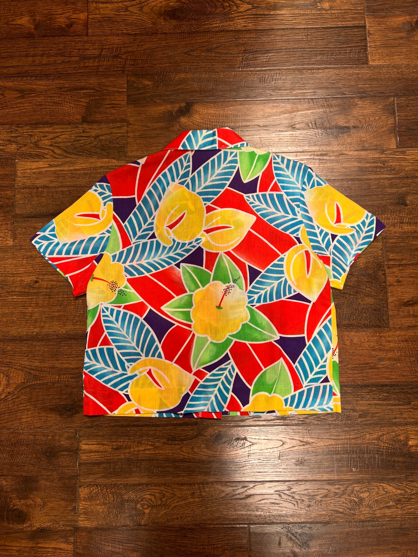 Vintage Russ Cotton Hawaiian Shirt - Tropical Floral Camp Shirt USA Made - Large