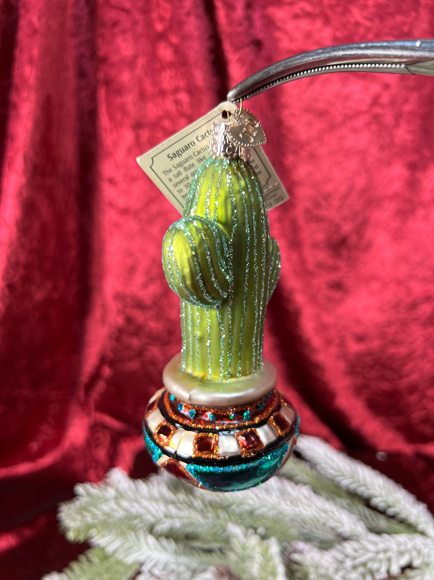 Vintage Christmas - Handblown Glass Ornament - Potted Cactus - Old World Christmas
