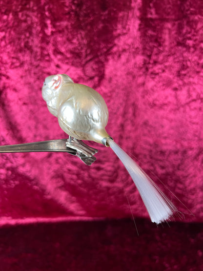 Vintage Christmas - Glass Clip-On Ornament - White Mouse with Nylon Hair Tail