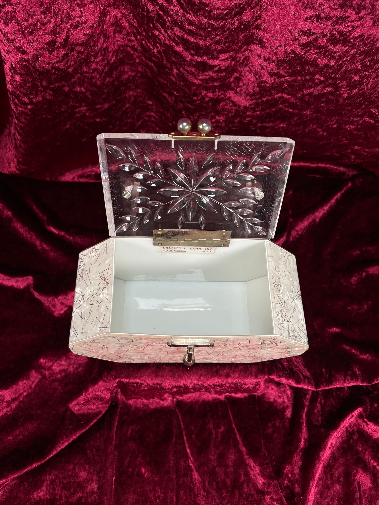 Vintage 1950s Lucite Box Purse – Charles S. Kahn Gold Confetti Clear Handbag