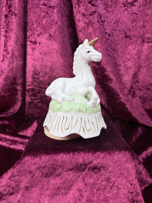 Vintage Ceramic Unicorn Music Box – Resting Fantasy Keepsake