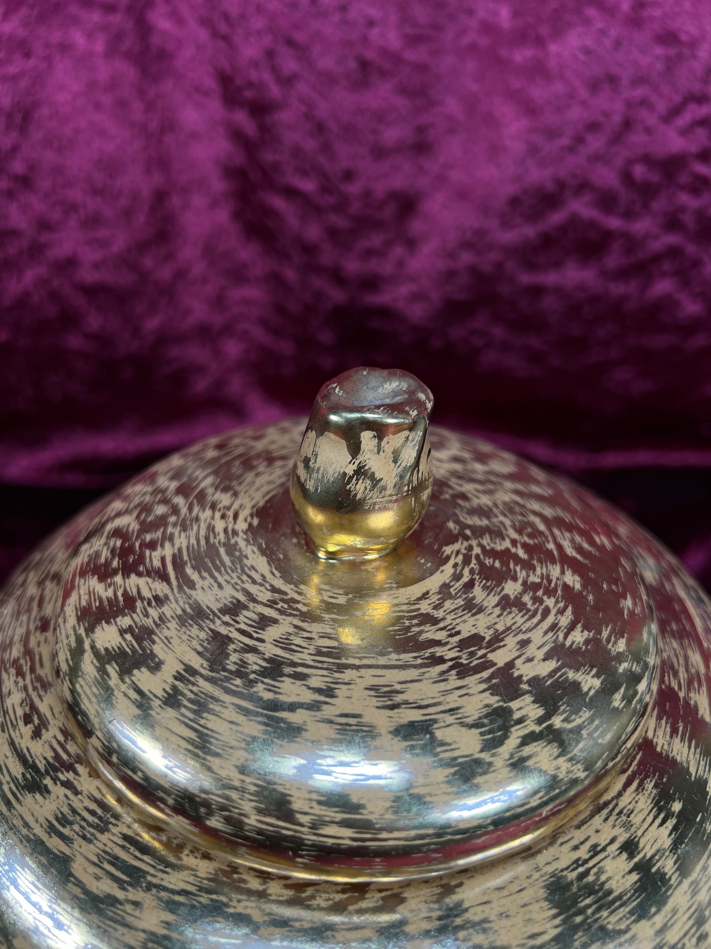 Vintage Stangl Ceramic Trinket Box – Granada Gold Metallic Lidded Dish