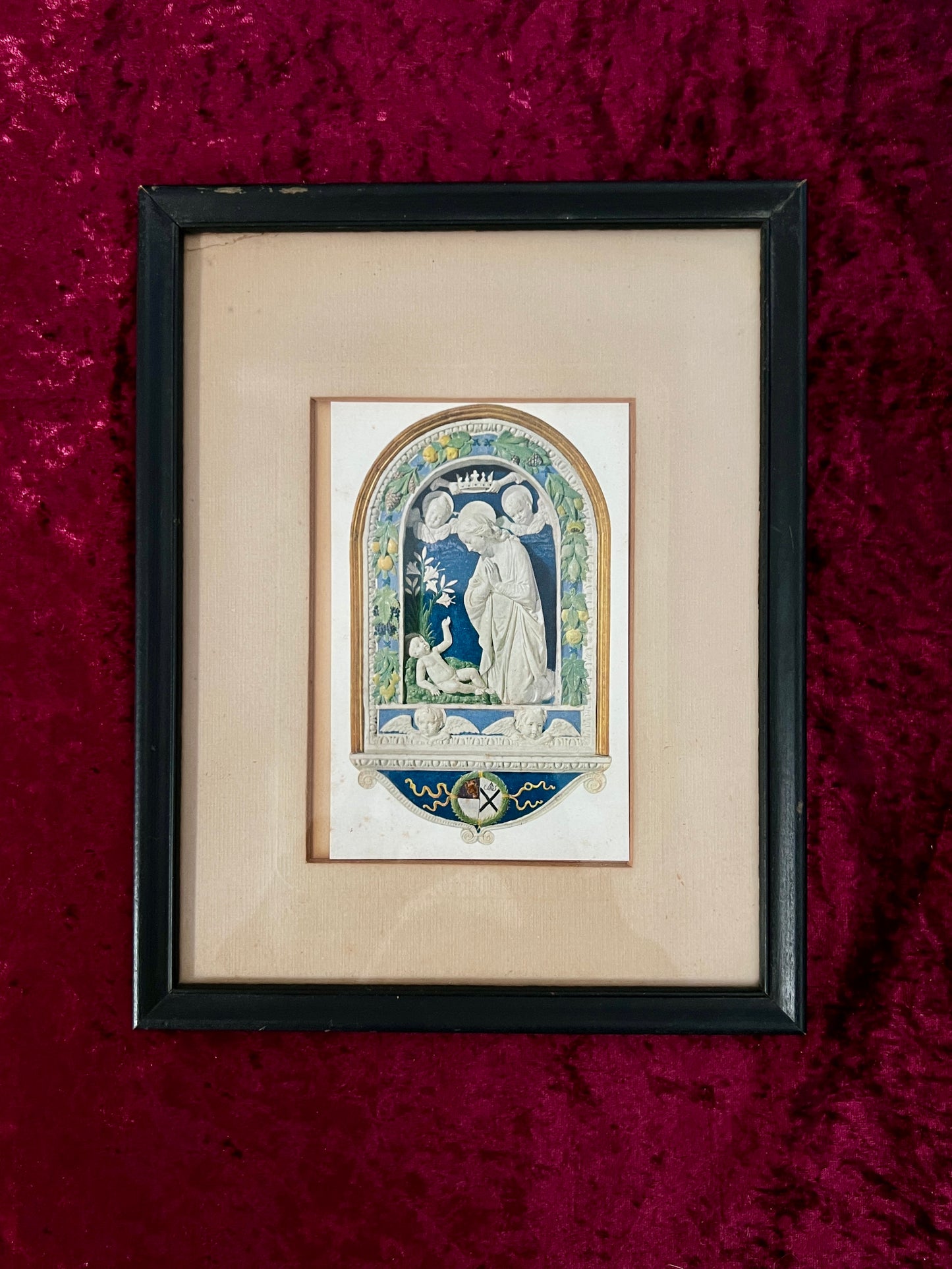 Vintage Framed Madonna and Child Print - Grecian Relief Classical Style