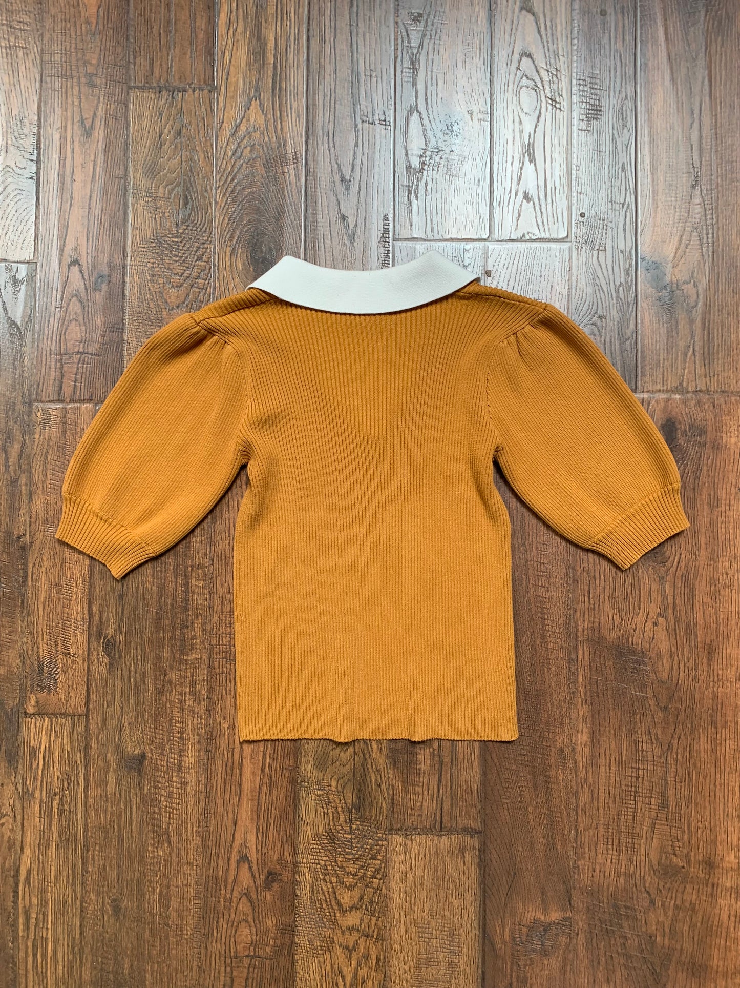 Vintage Style Clothing - Collared Knit Crop Top - Mustard Yellow - Roselili - Small