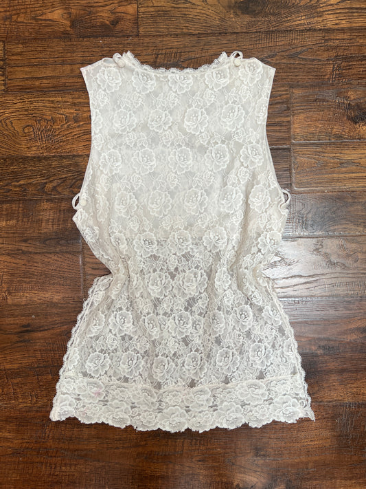 Vintage Clothing - Sheer Lace Tank Top - White English Roses - Medium