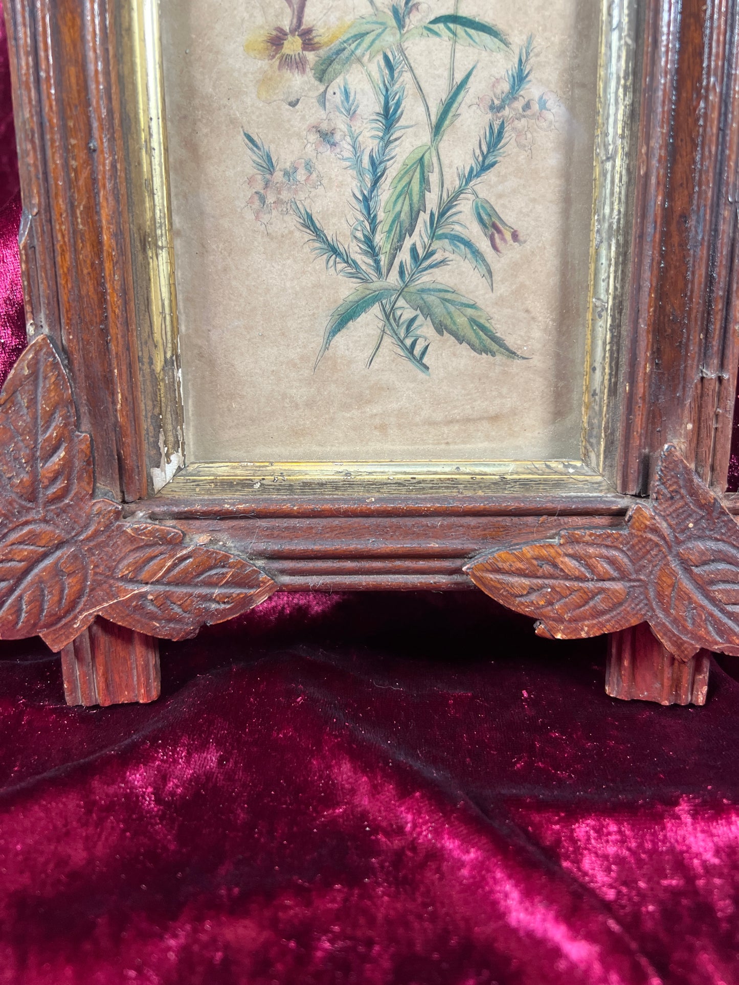 Vintage Wall Art - Antique Black Forest Style Frame - Spring Florals Illustration