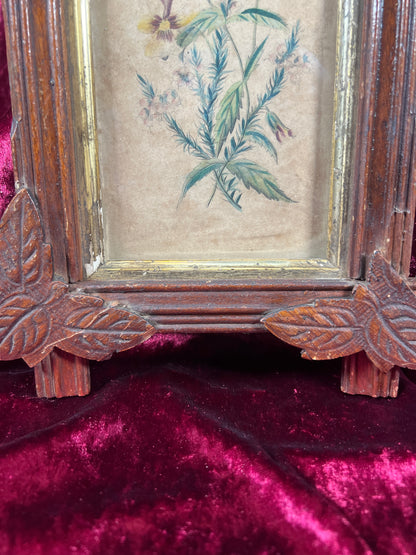 Vintage Wall Art - Antique Black Forest Style Frame - Spring Florals Illustration