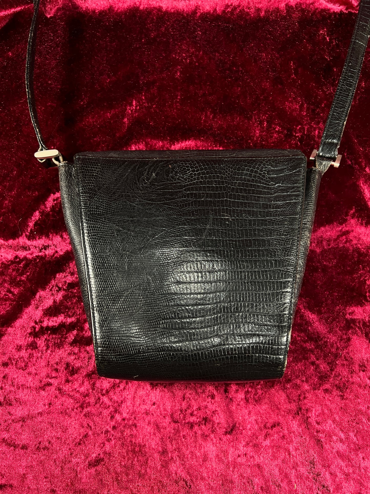 Vintage Roberto Fabris Leather Crossbody Bag - Black Lizard Embossed Purse