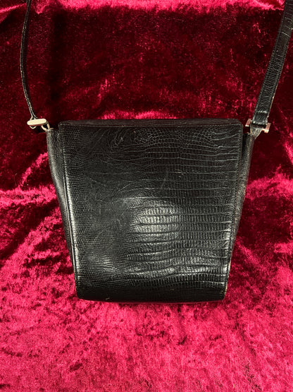 Vintage Roberto Fabris Leather Crossbody Bag - Black Lizard Embossed Purse