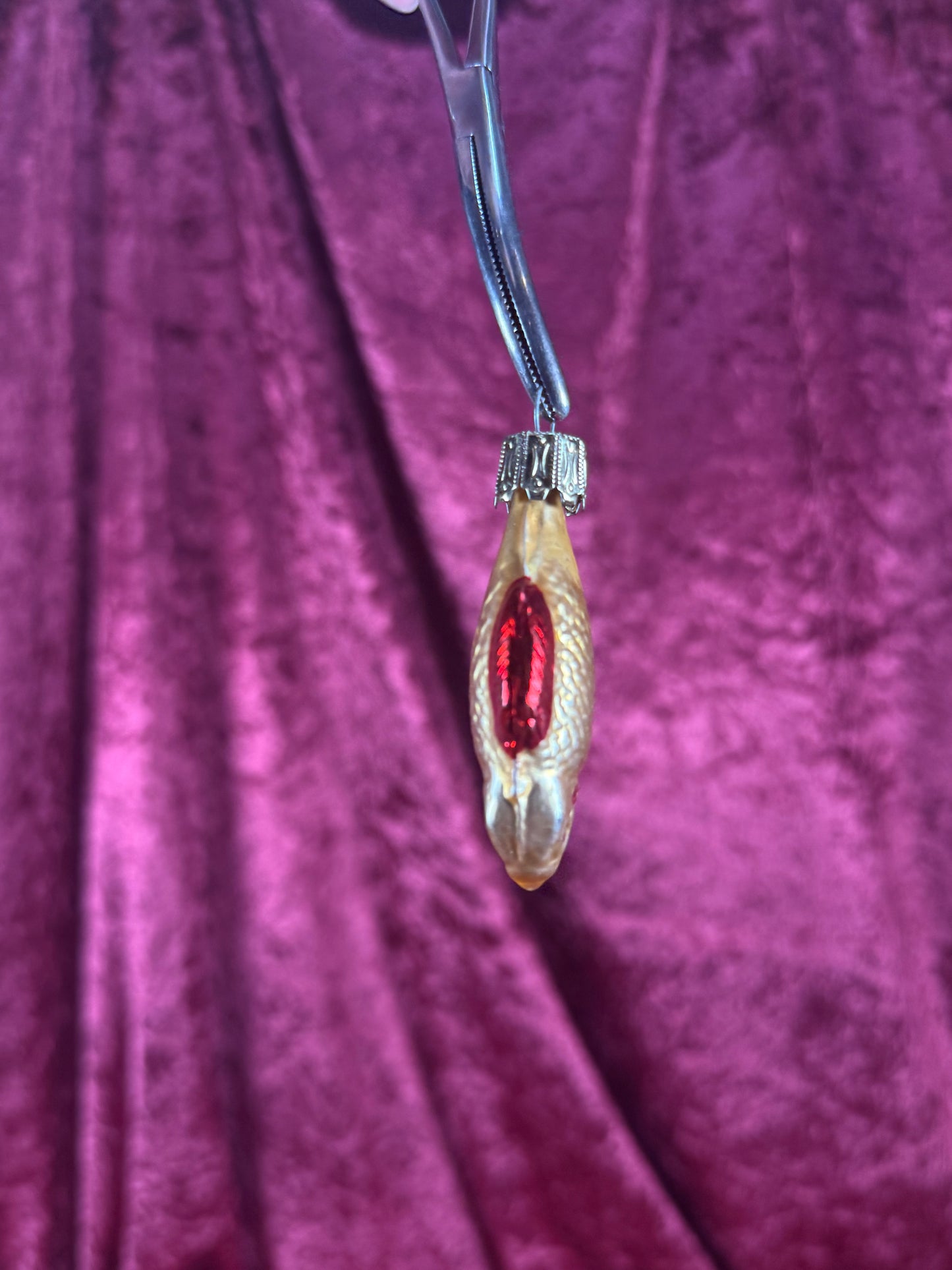 Vintage Christmas - Handblown Glass Ornament - Yellow and Red Fish - 2.5"