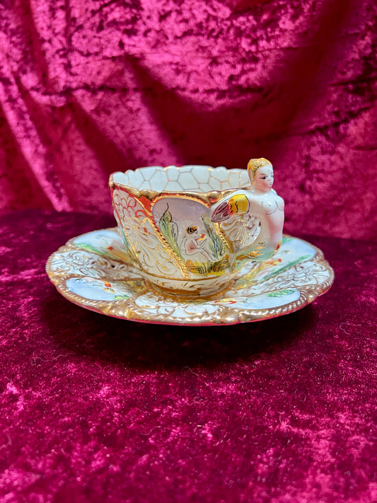 Vintage Kitchen - Porcelain Tea Cup - Valkyrie Handle - Capodimonte - Italy