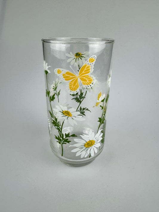 Vintage Libbey Glass Company Yellow Daisies & Butterfly Glass