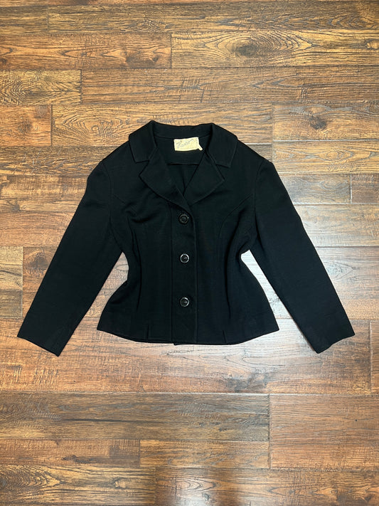 Vintage Clothing - Cropped Blazer - Black - Pure Wool - Medium - Hanro - Made In Switzerland
